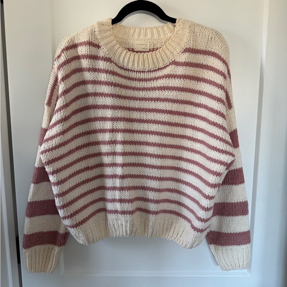 Dreamers Striped Cream and Pink Women's Sweater Size M